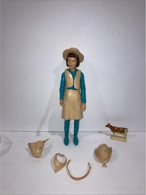 Vintage Louis Marx Toys 1967 Johnny West Janice 9” Doll Action Figure W/Extra